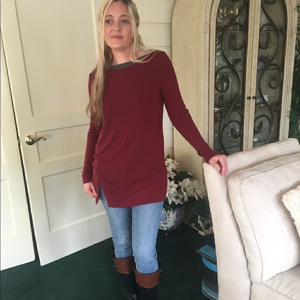 Burgundy Fall Knitted Sweater - Picture 2 of 8